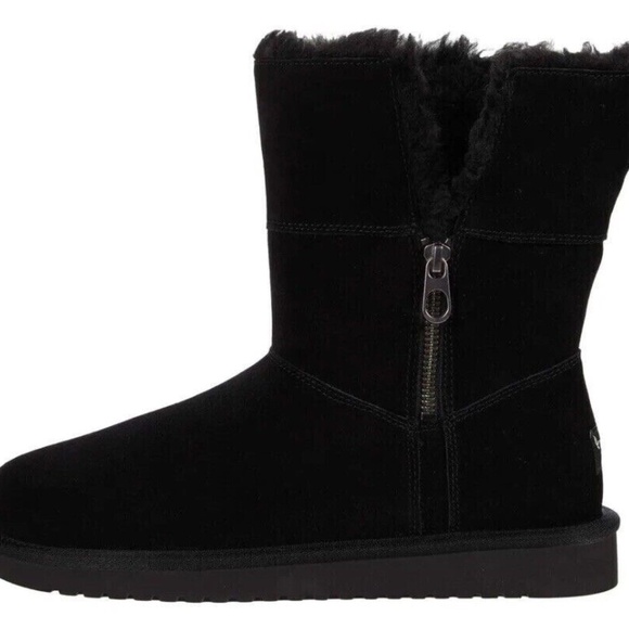 Koolaburra by UGG Aribel Short Winter Boots Mid Calf Faux Fur Black - Picture 4 of 6